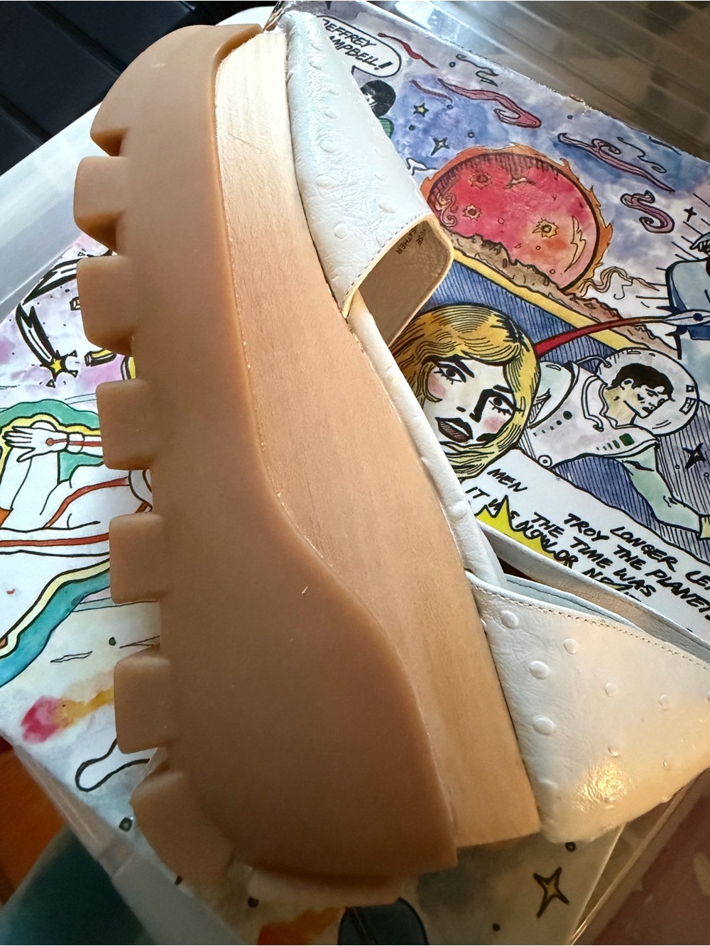 Jeffrey Campbell White Slip-On Platform Shoe with Tan Sole